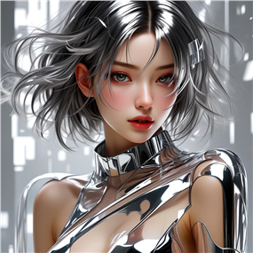 未来主义金属质感机器人美女图片